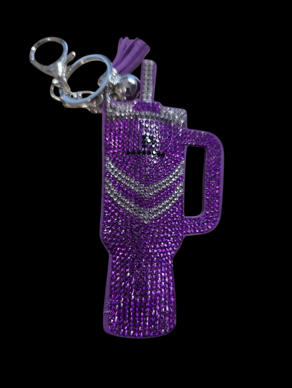 Crystal Studded Purple Tumbler Bag Charm Keychain with Tassel